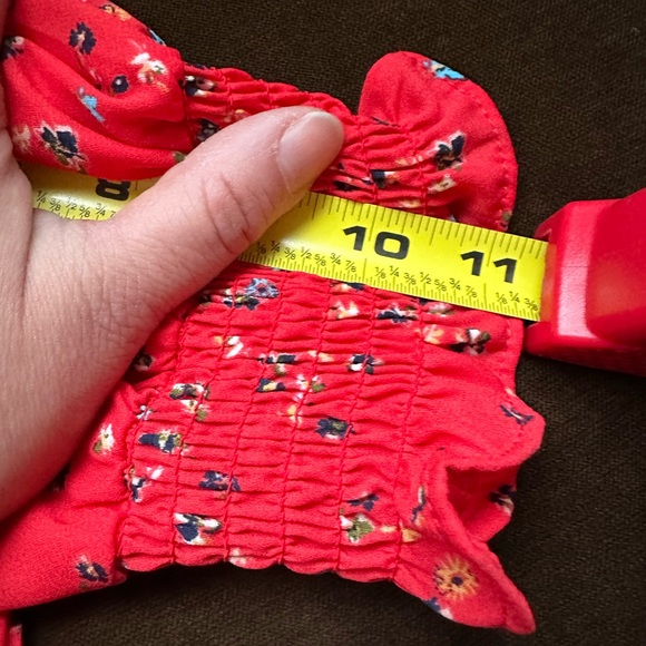 Sienna Sky Red Beautiful Blouse Elastic Sleeves & Waist Fabric Buttons S… - Picture 11 of 11